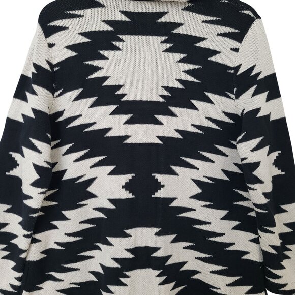 Chaps Zigzag Shawl Collar Button Down Cardigan Womens Size 1X Black White Cotton - Picture 5 of 7